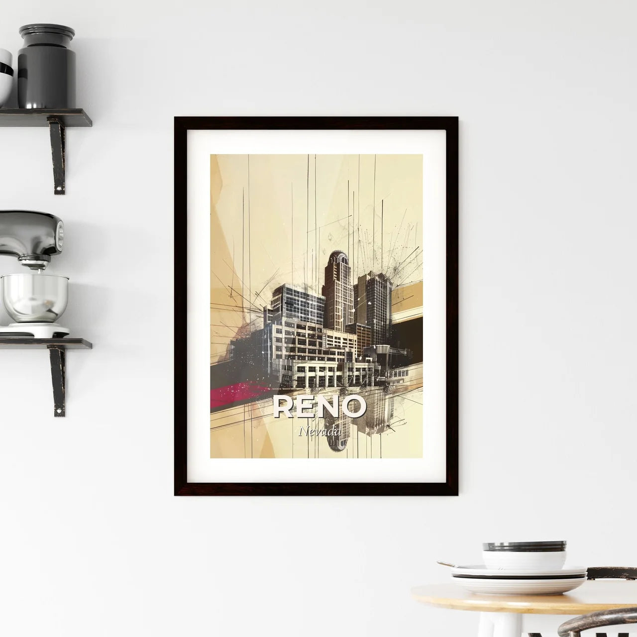 Reno City Skyline Double Exposure Poster Art Framed Print