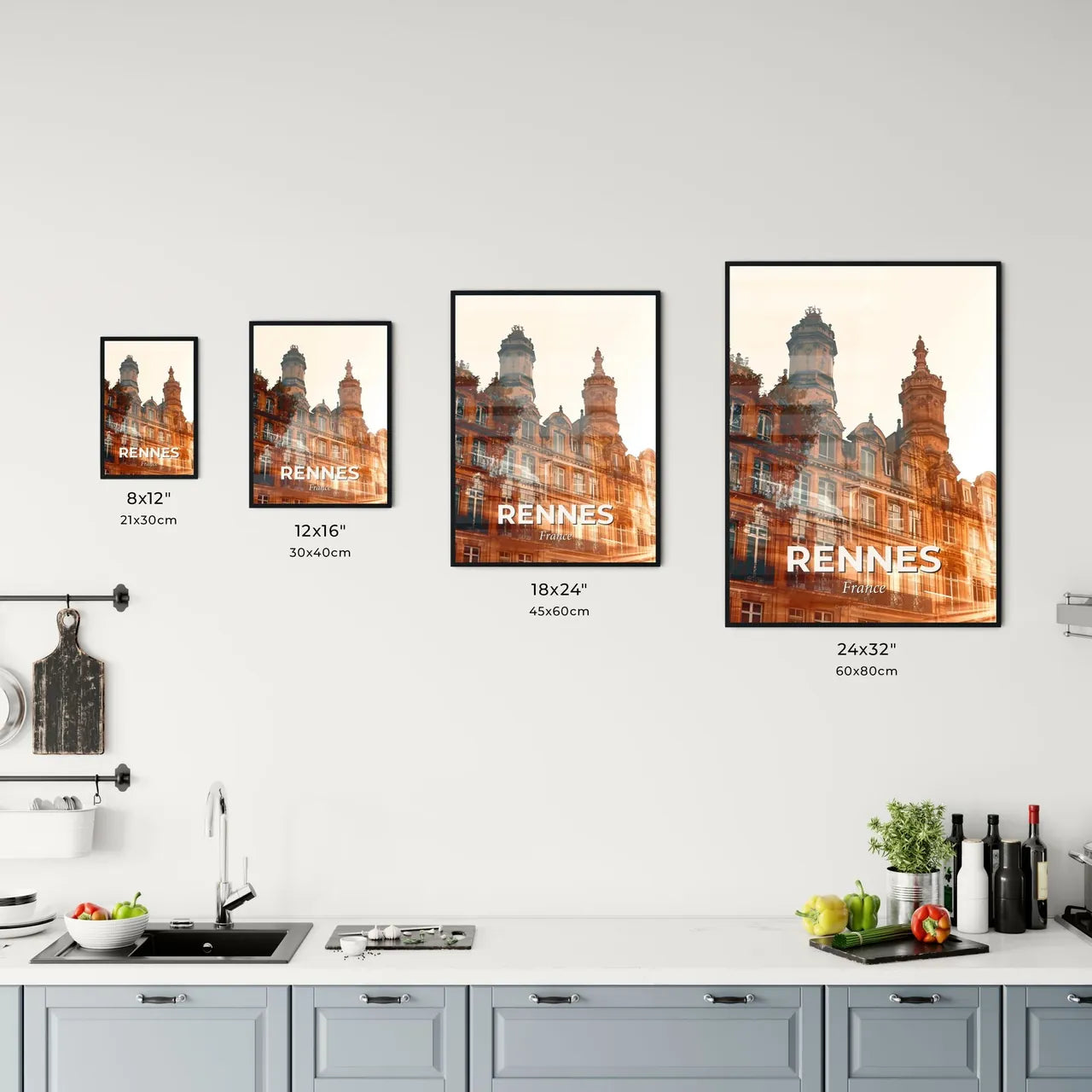 Rennes Skyline Double Exposure Art Bright Beige Office Art