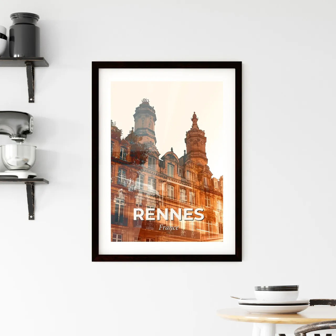 Rennes Skyline Double Exposure Art Bright Beige Framed Print