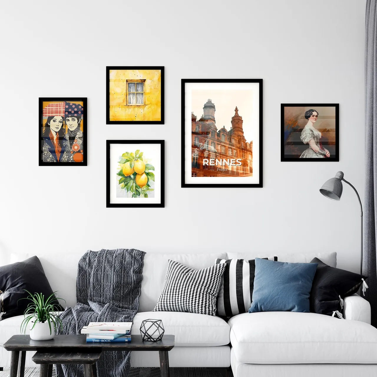 Rennes Skyline Double Exposure Art Bright Beige Wall Art