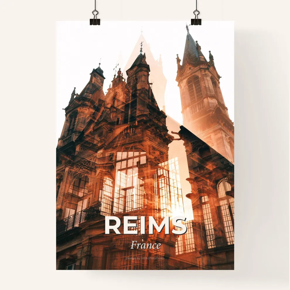 Reims Skyline Double Exposure Composite Art Poster