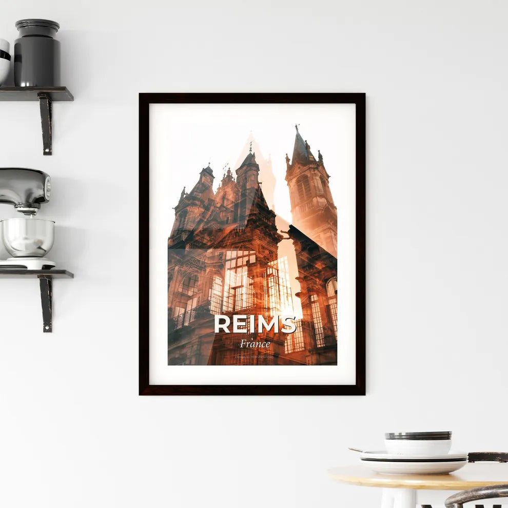 Reims Skyline Double Exposure Composite Art Framed Print