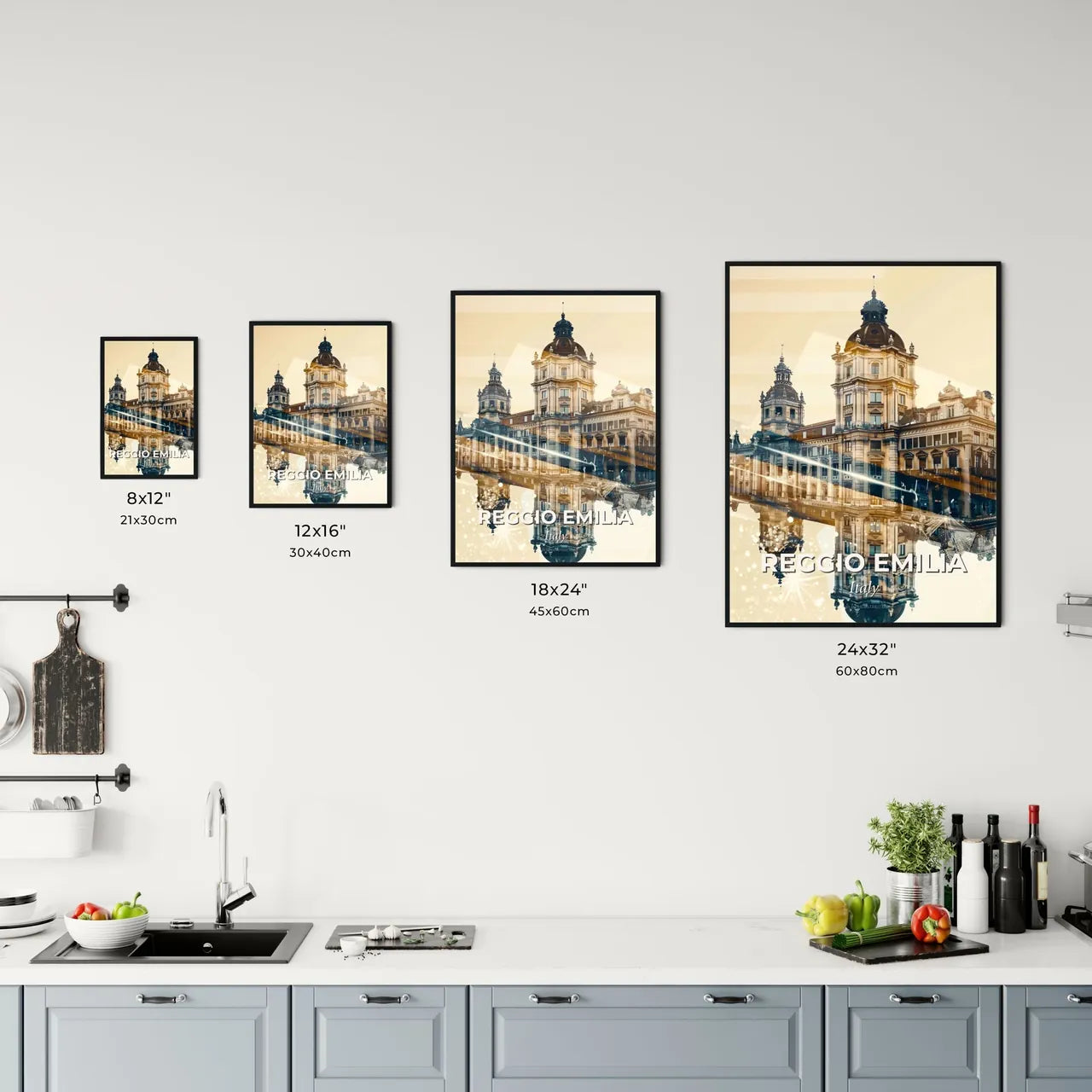 Reggio Emilia Cityscape Skyline Art with Sparkles Office Art