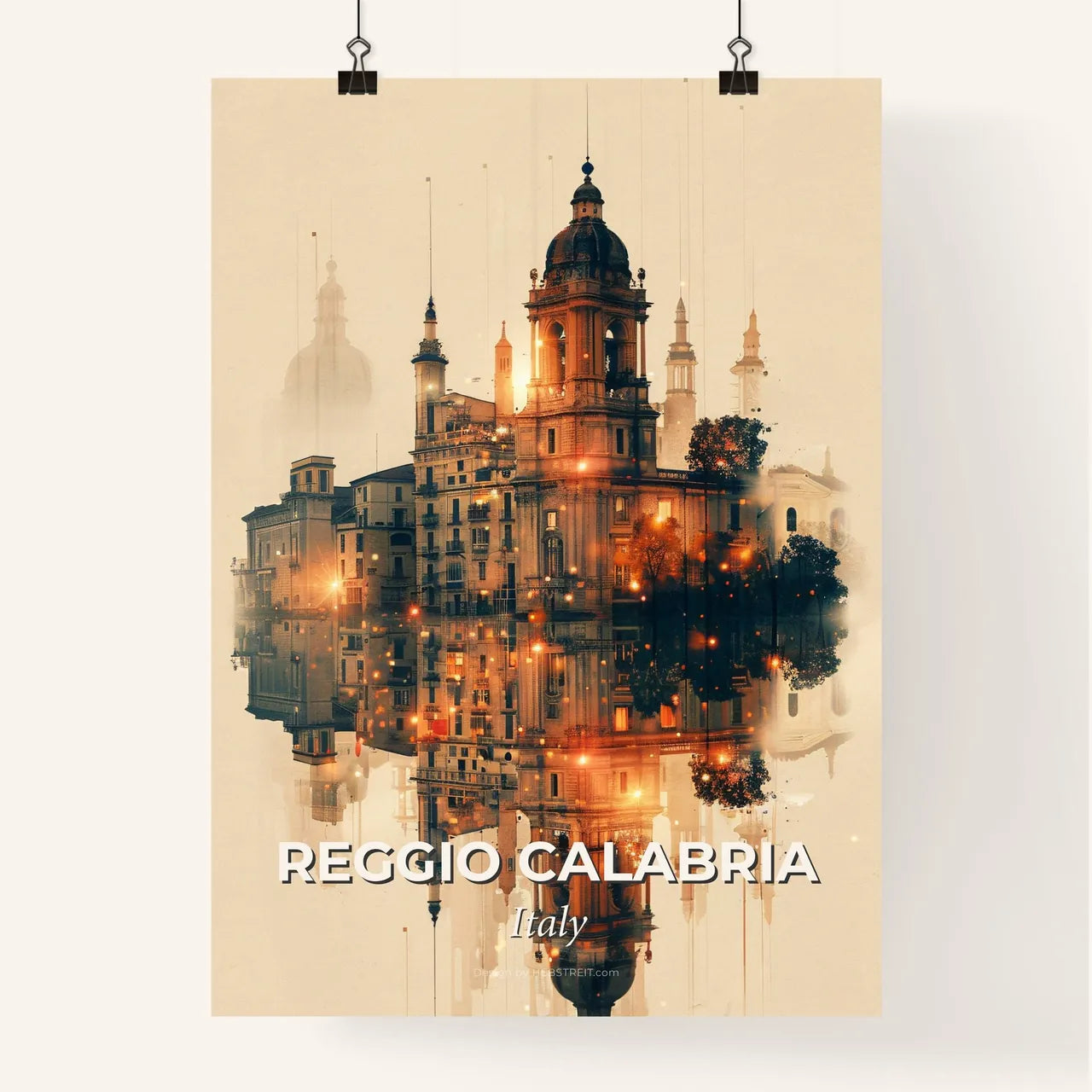 City Skyline Night Glam Italy Architecture Poster