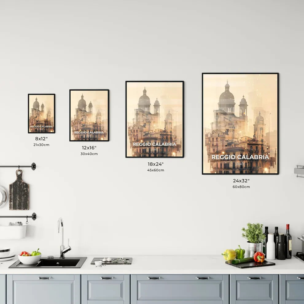Reggio Calabria Iconic Skyline Double Exposure Poster Art Office Art