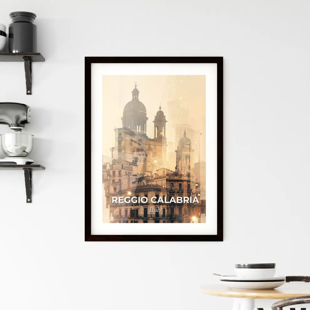 Reggio Calabria Iconic Skyline Double Exposure Poster Art Framed Print