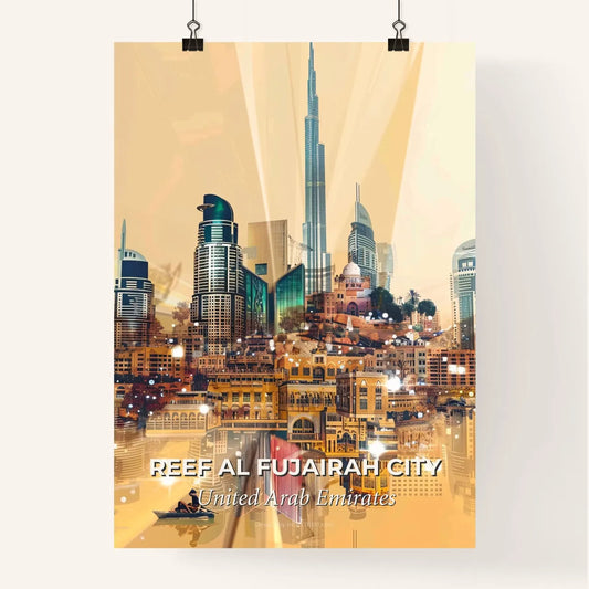 Reef Al Fujairah City Double Exposure Skyline Poster Poster