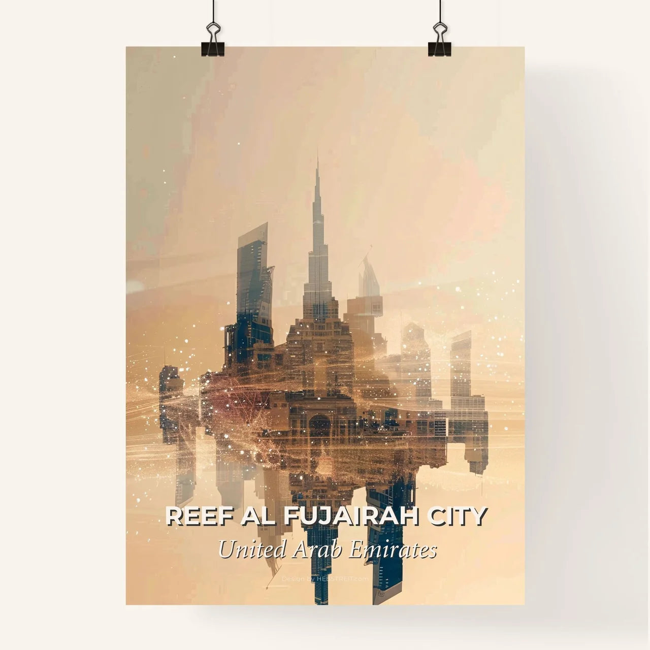 Reef Al Fujairah City Poster: Traditional Architecture and Modern Skyline Poster