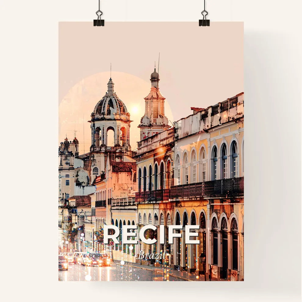 Recife Skyline Art: Local Icons on Beige Poster