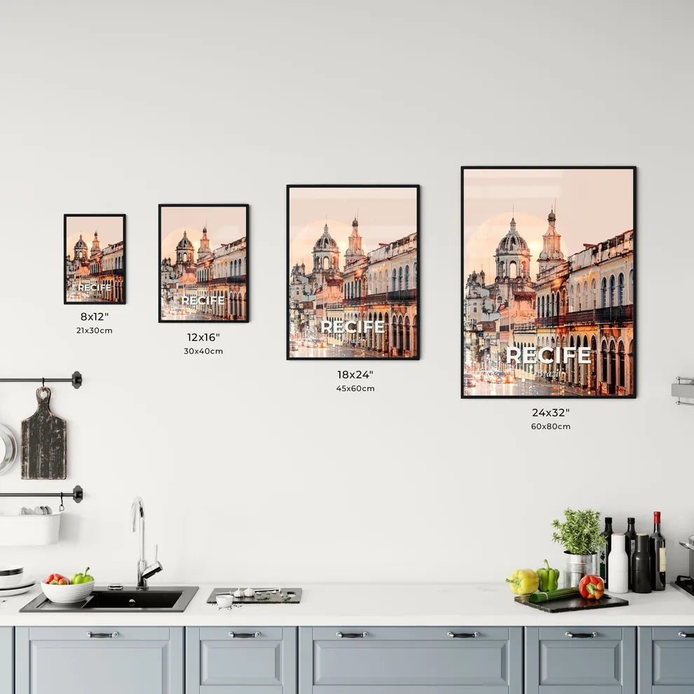 Recife Skyline Art: Local Icons on Beige Office Art