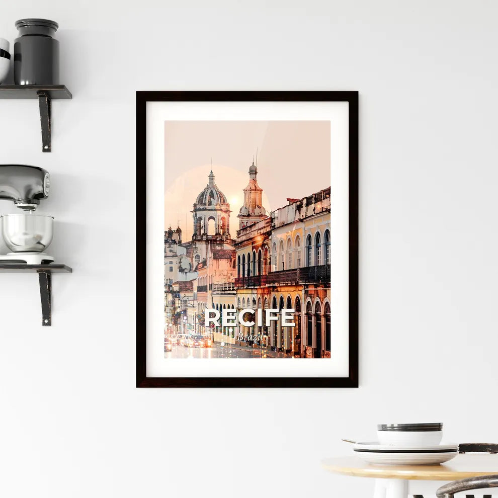 Recife Skyline Art: Local Icons on Beige Framed Print