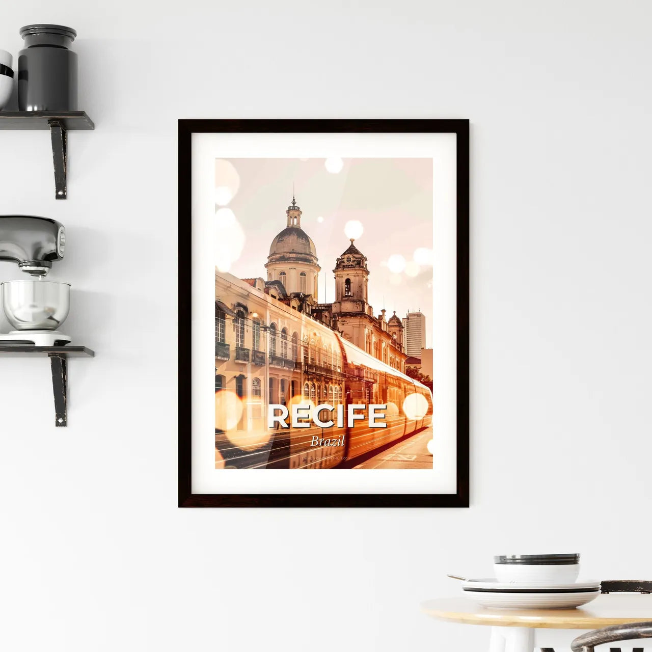 Recife City Skyline Double Exposure Composite Art Framed Print