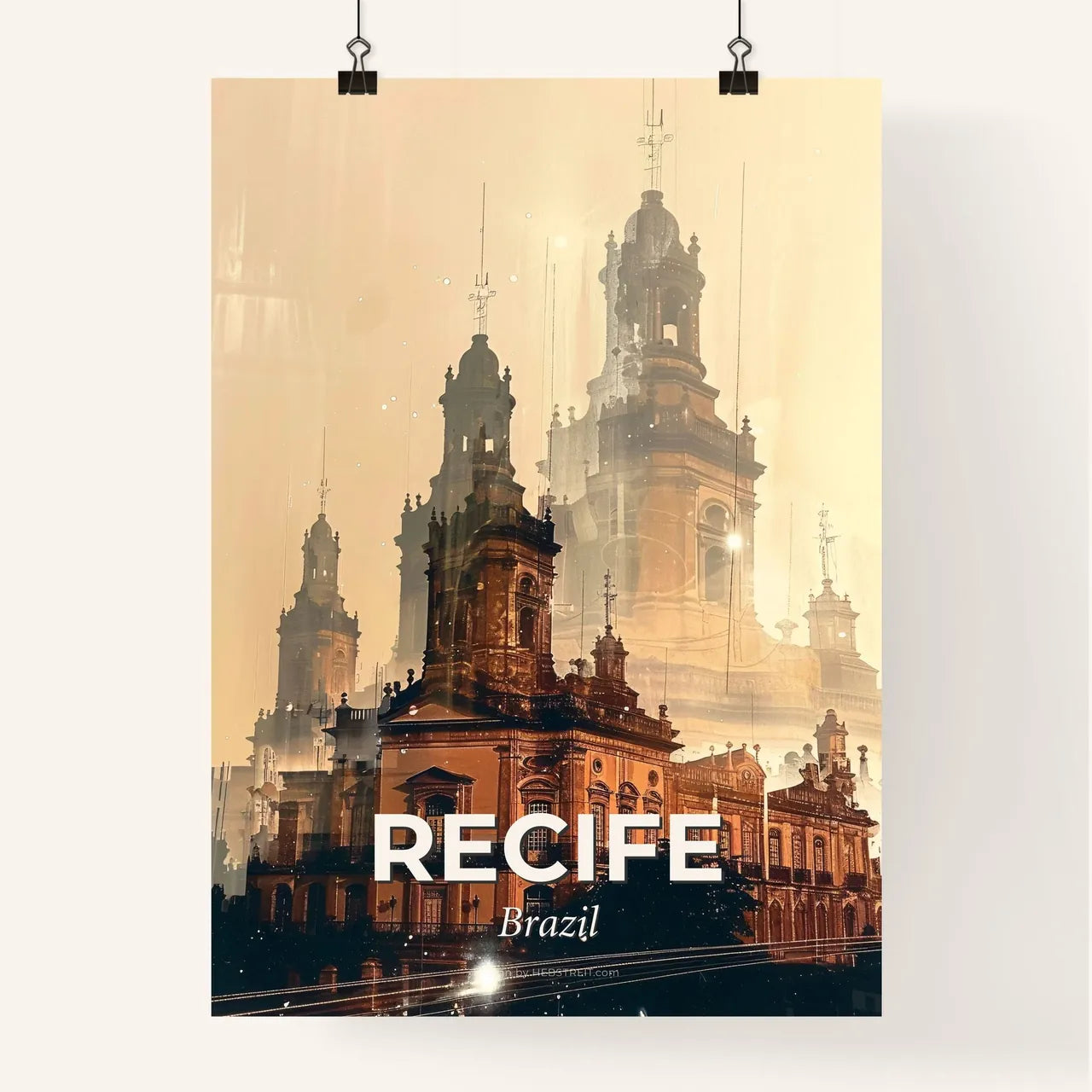 Recife City Double Exposure Skyline Poster Poster