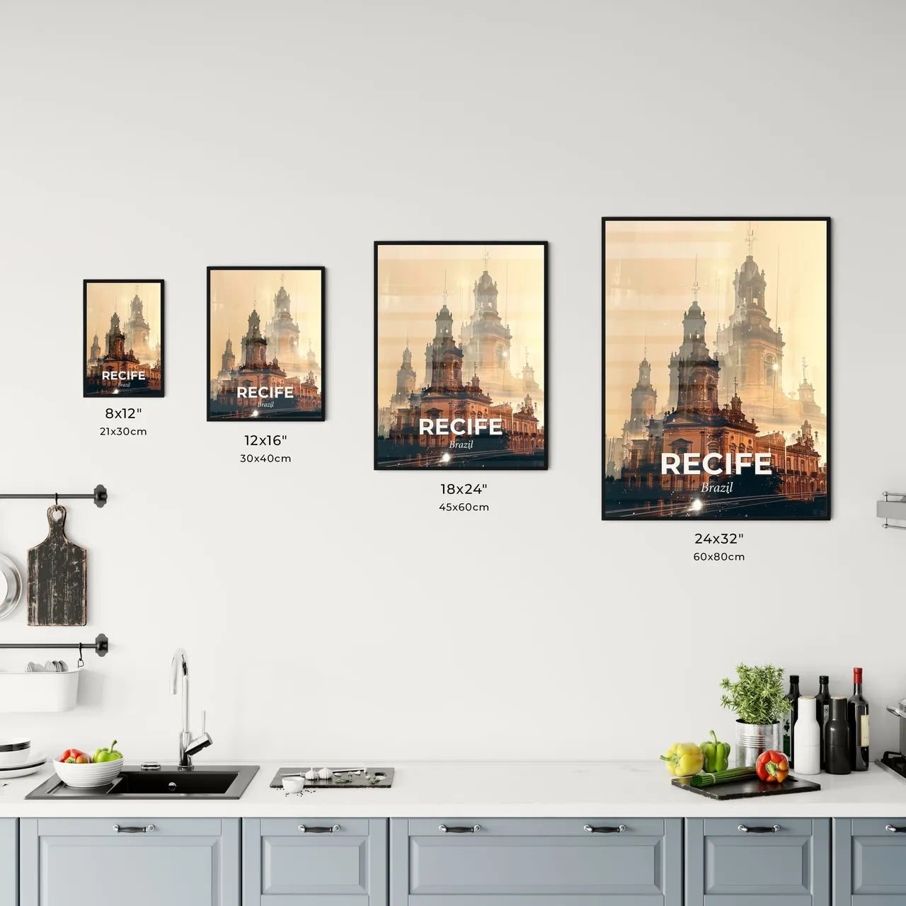 Recife City Double Exposure Skyline Poster Office Art