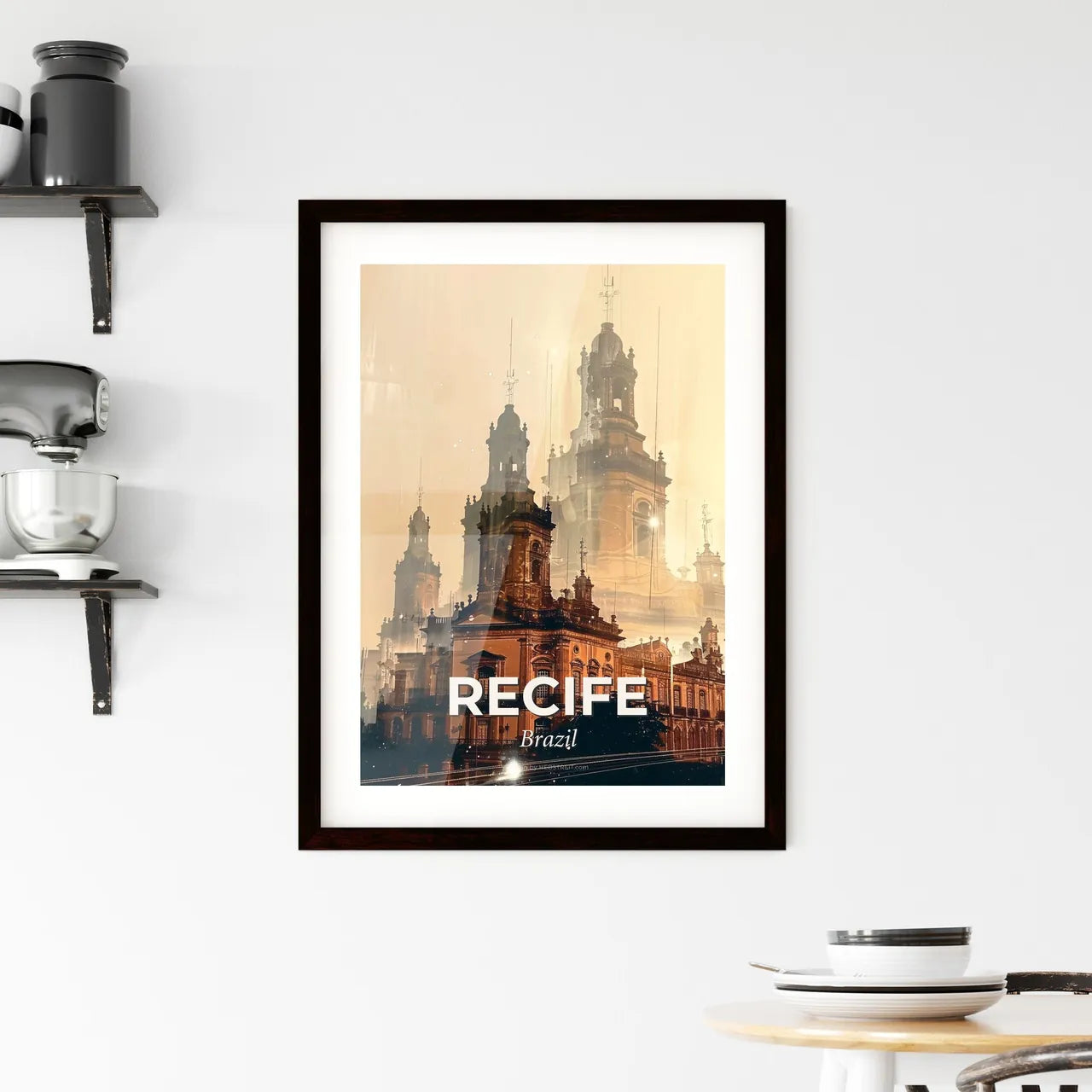 Recife City Double Exposure Skyline Poster Framed Print