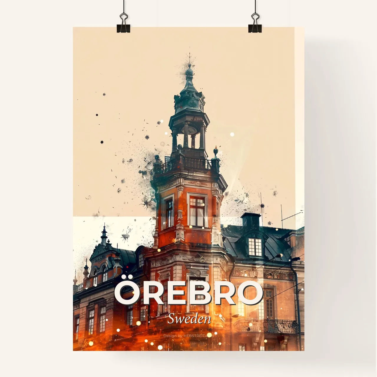 Örebro Cityscape Double Exposure Skyline Art Poster