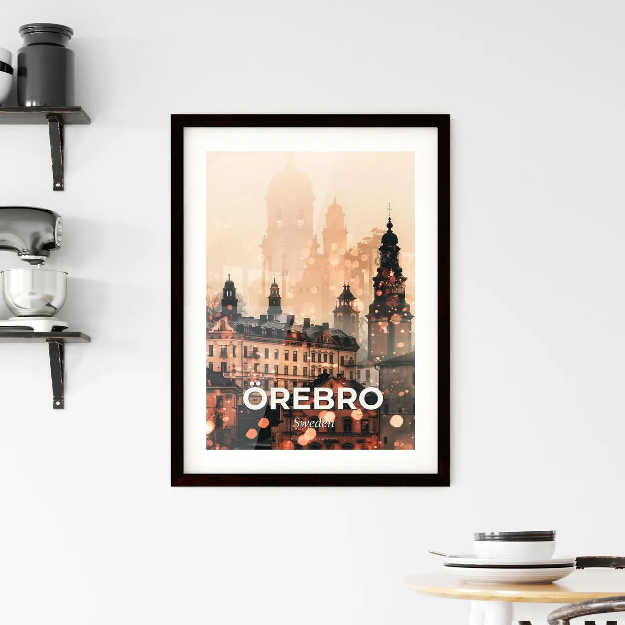 Örebro, Sweden City Icons Double Exposure Art Framed Print