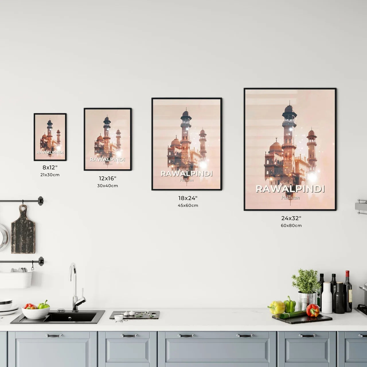 Rawalpindi: Double Exposure Art City Skyline Icon Poster Office Art