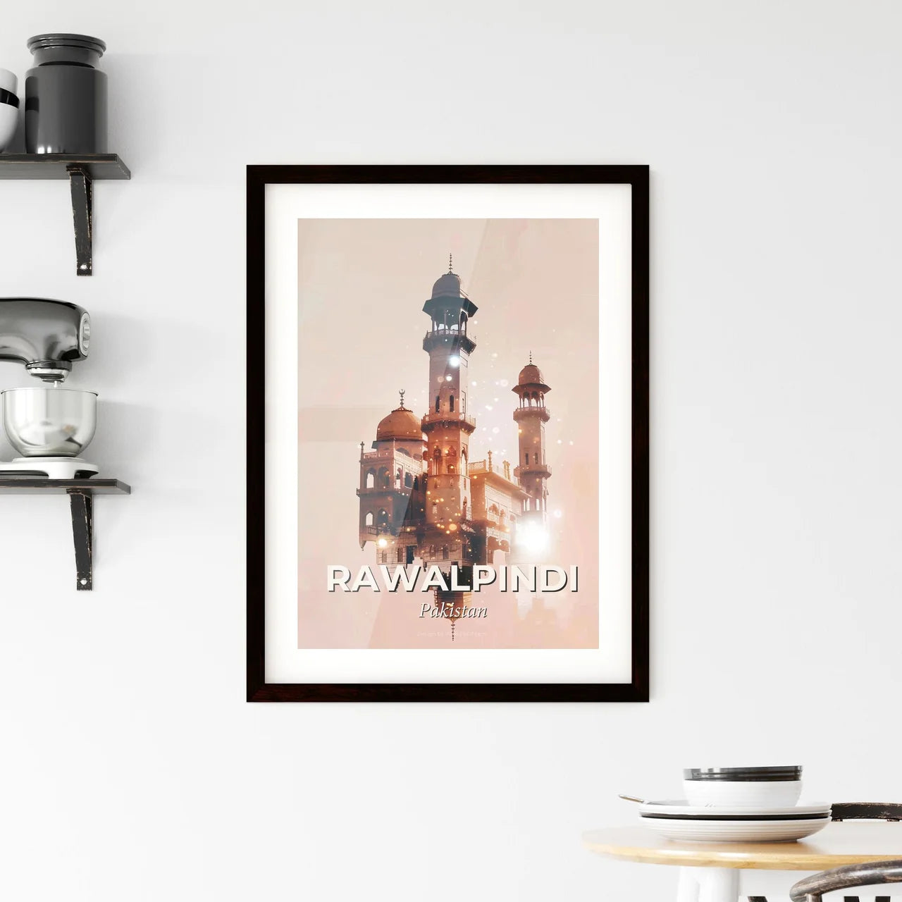 Rawalpindi: Double Exposure Art City Skyline Icon Poster Framed Print