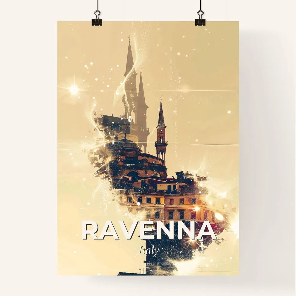 Ravenna City Skyline Composite Art on Beige Poster