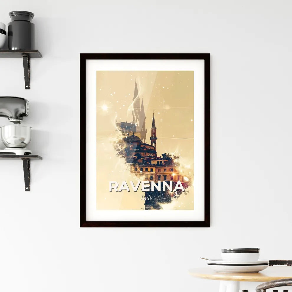 Ravenna City Skyline Composite Art on Beige Framed Print