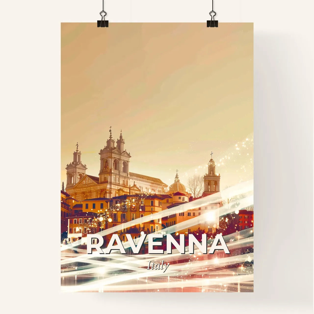 Ravennas Art Deco Architectural Skyline Cityscape Collage Poster