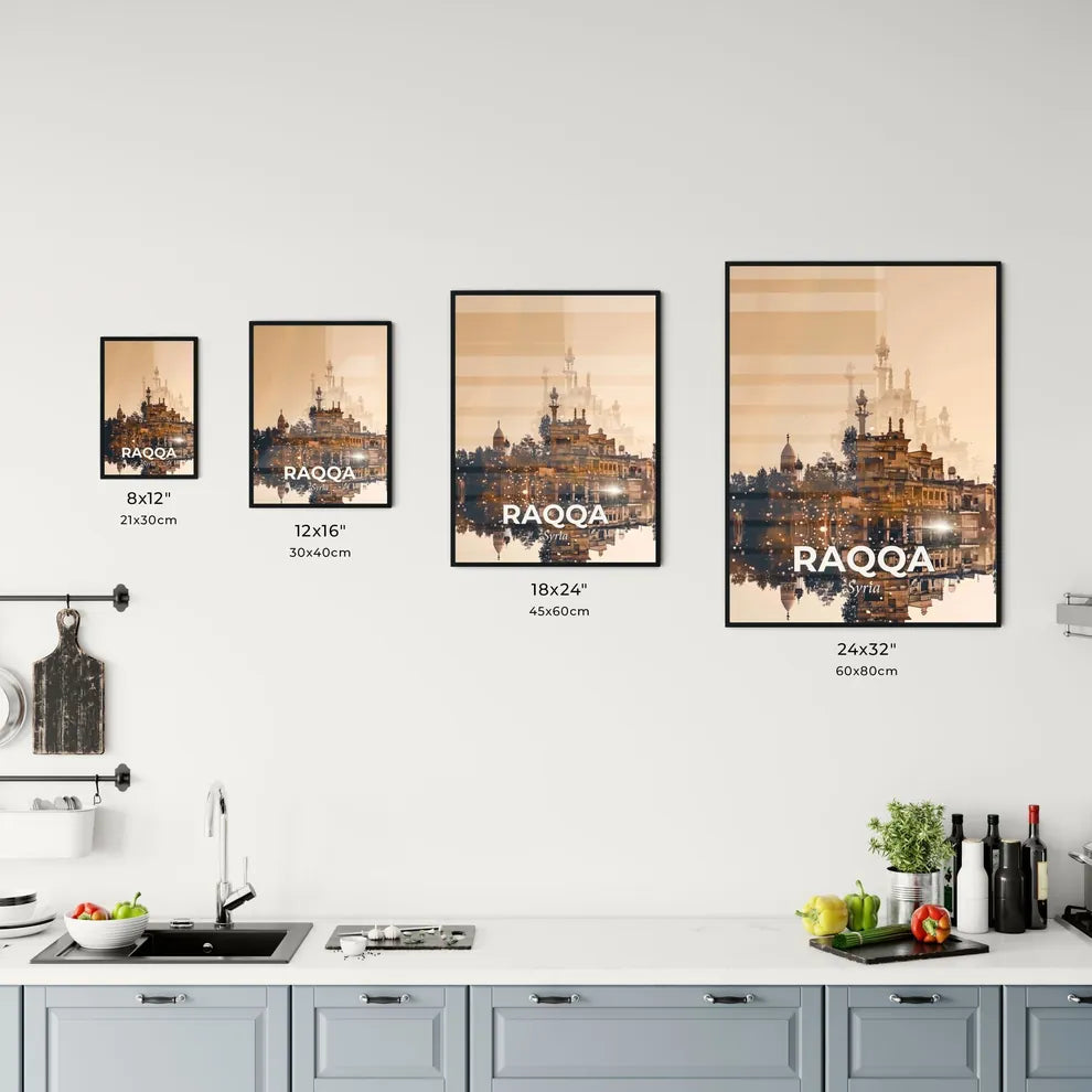 Raqqa Cityscape Beige Poster Night Light Hues Office Art
