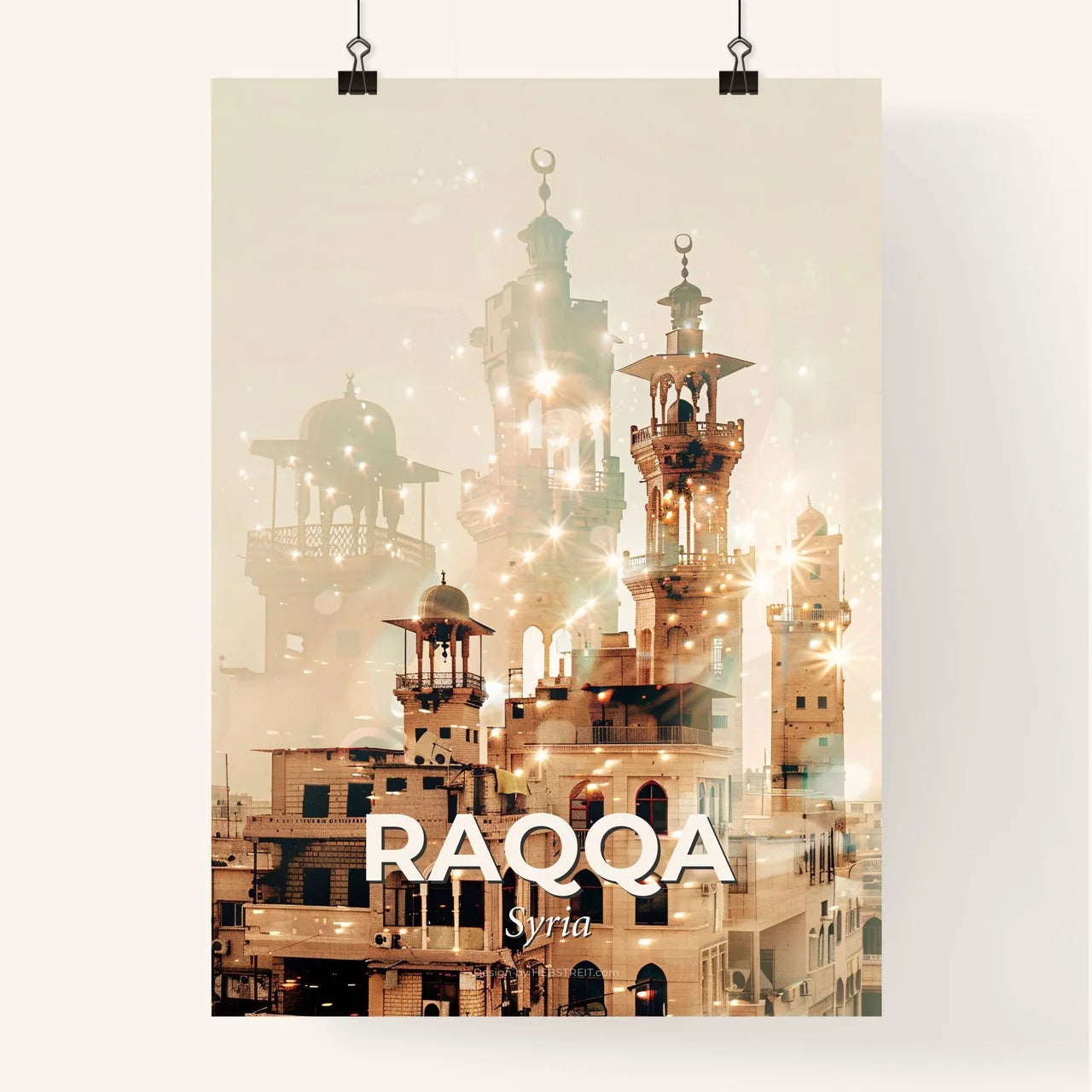 Raqqa Skyline Double Exposure Art Poster Poster