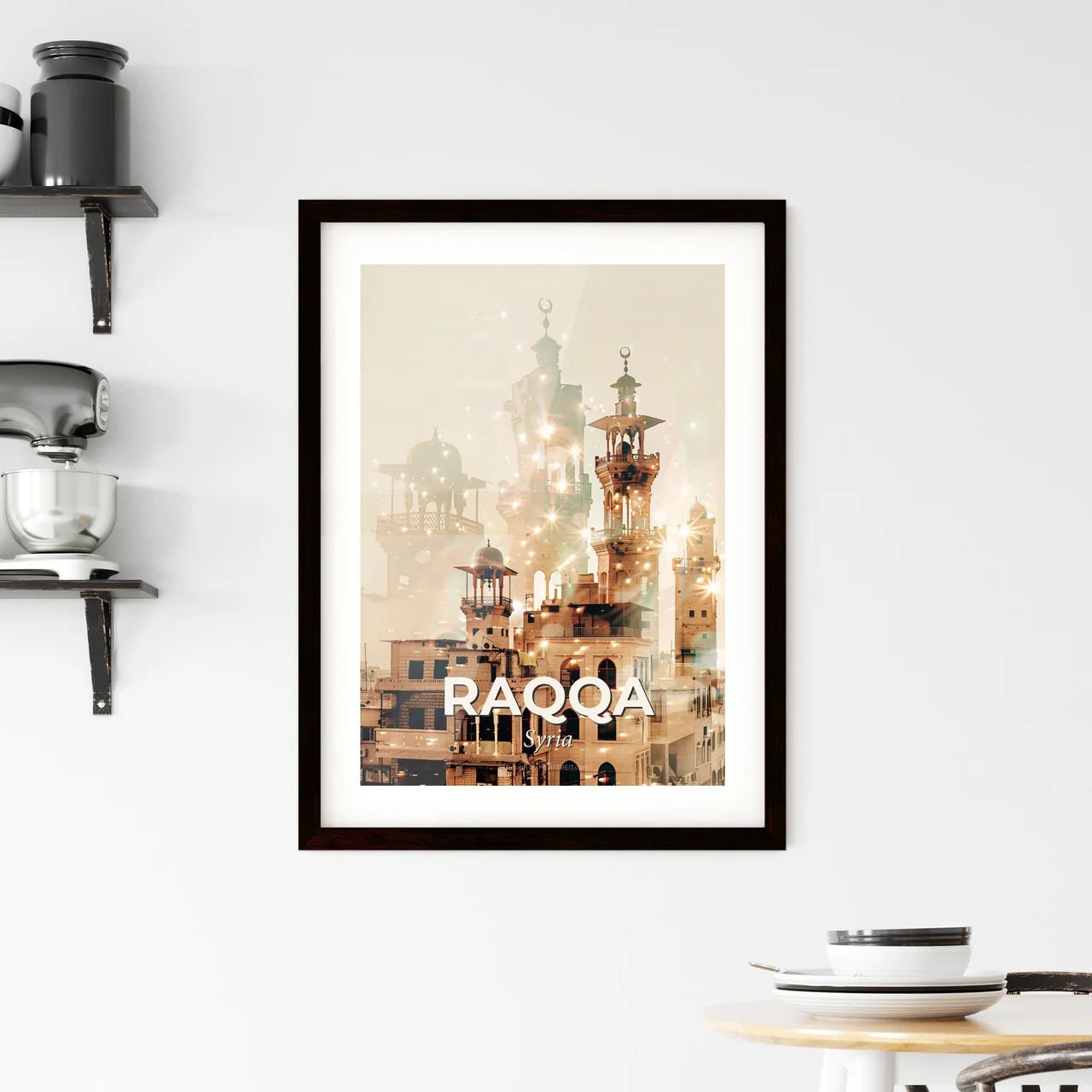 Raqqa Skyline Double Exposure Art Poster Framed Print