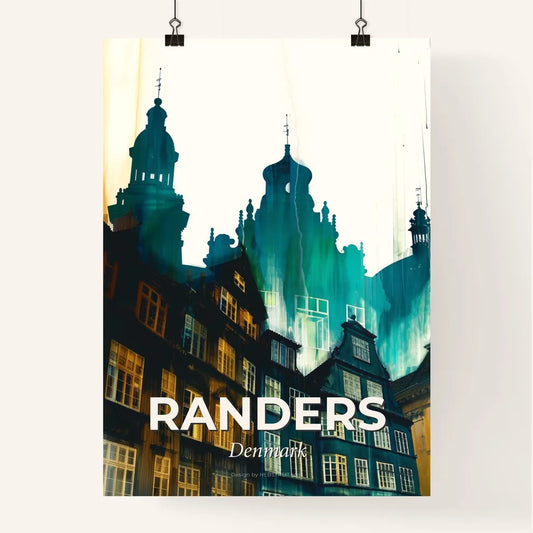Randers Skyline Icon Poster Art Bright Beige Yellow Turquoise Poster