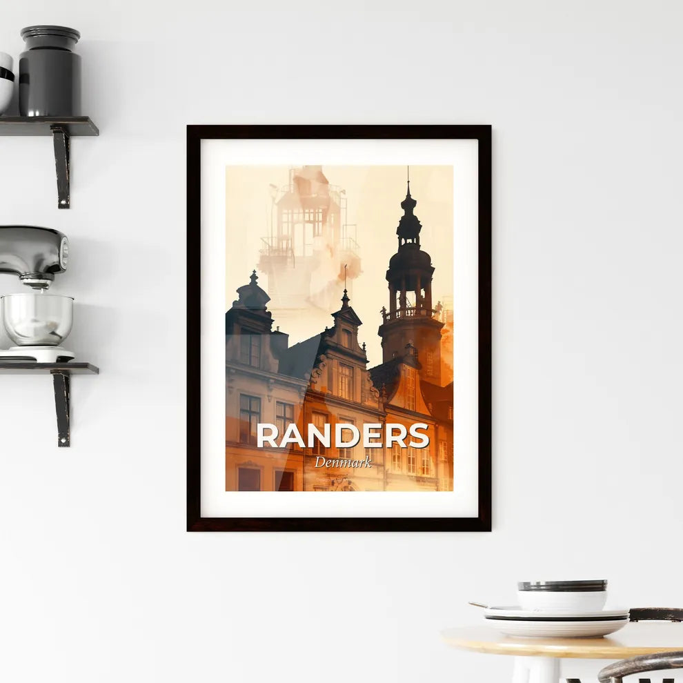 Randers Skyline Photographic Art Deco Poster Framed Print