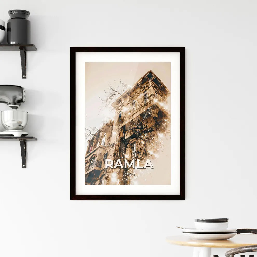 Ramla City Skyline Double Exposure Artwork Framed Print