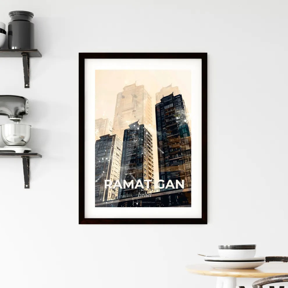Ramat Gan Skyline Double Exposure Art Poster Framed Print