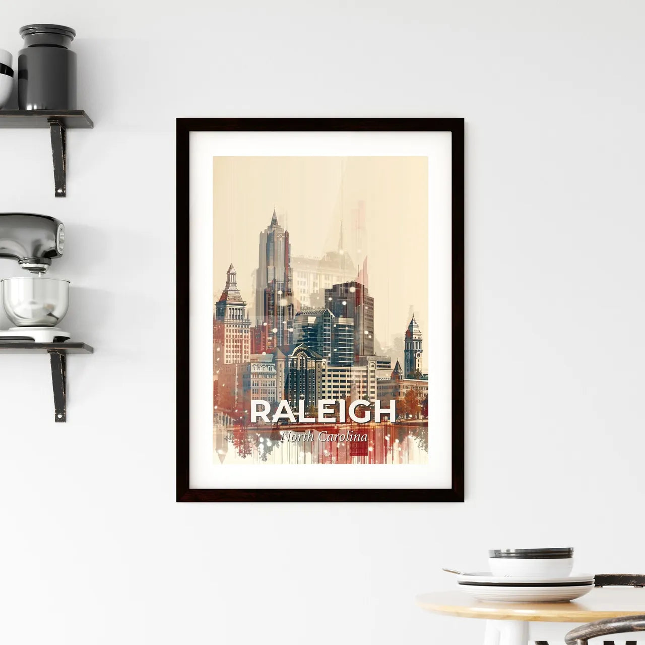 Raleigh's Skyline: Double Exposure Art Framed Print