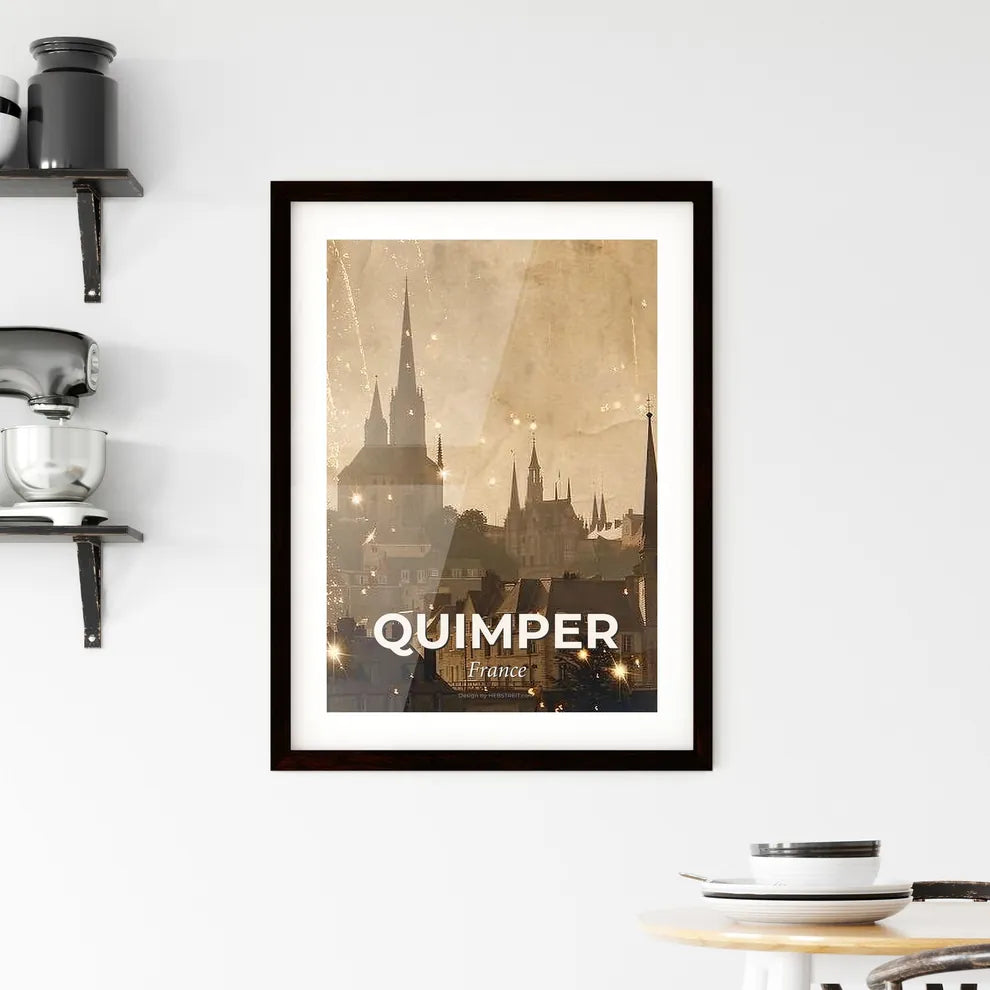 Quimper Skyline Silhouette Composite Art Poster Framed Print