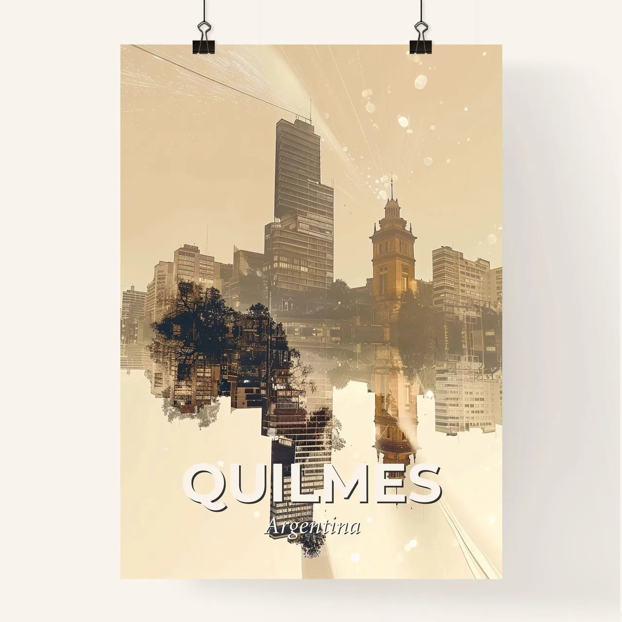 Quilmes Skyline Double Exposure Art Deco Poster
