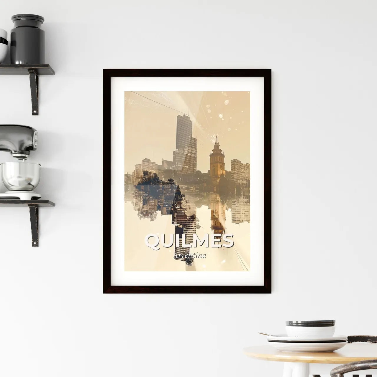 Quilmes Skyline Double Exposure Art Deco Framed Print