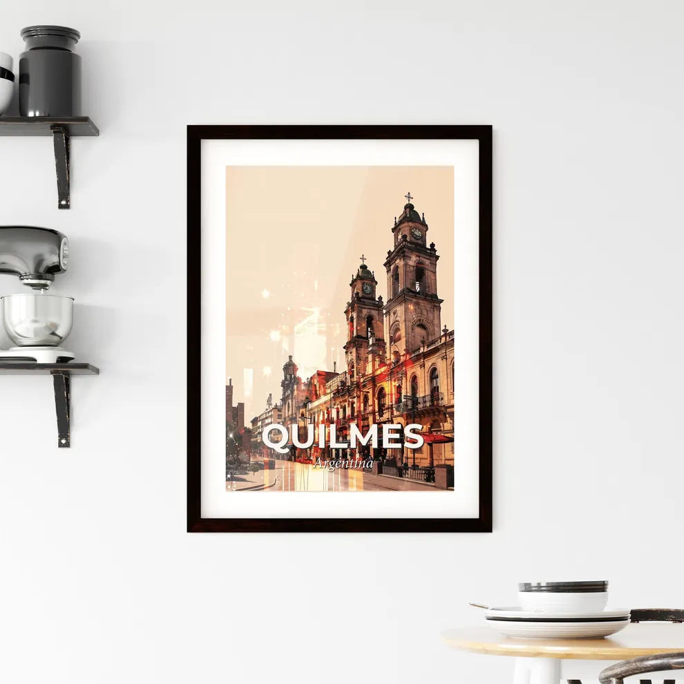 Quilmes City Skyline Composite Art on Beige Framed Print