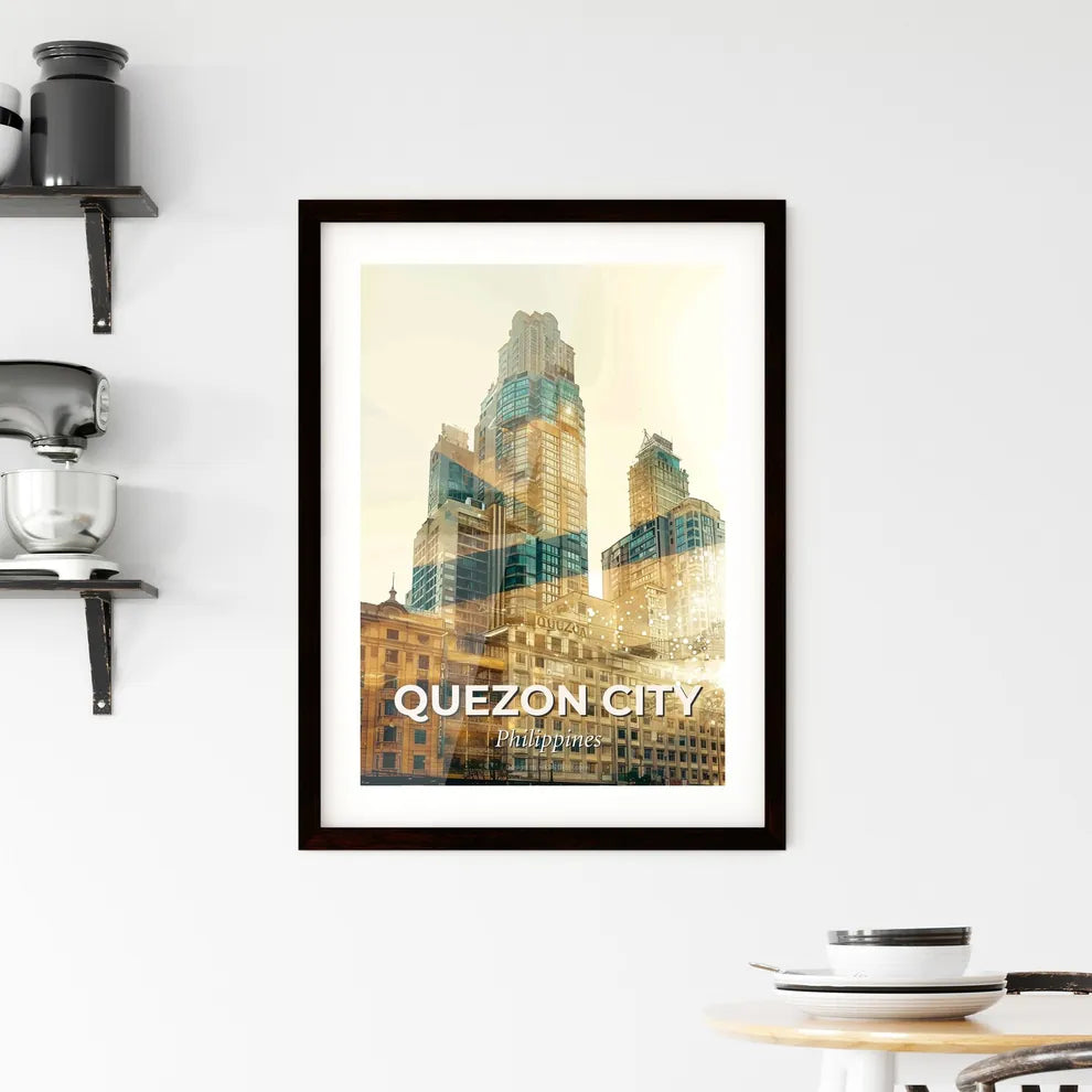 Quezon City Skyline Iconography Composite Poster Art Framed Print