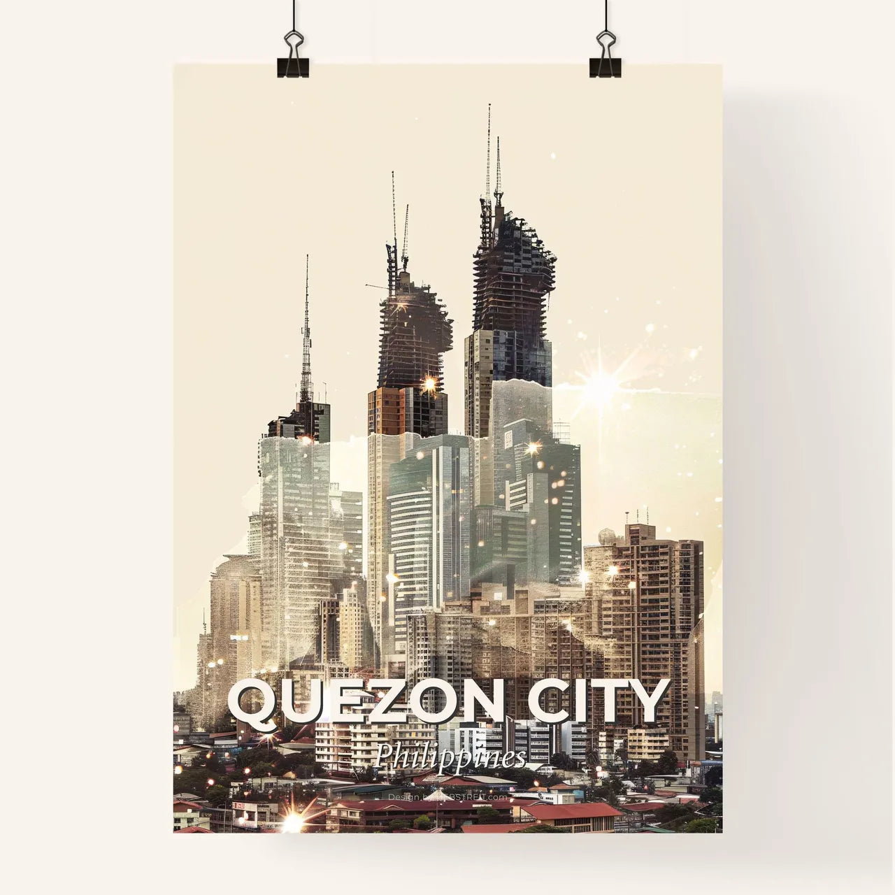Quezon City Skyline Double Exposure Poster Art Poster