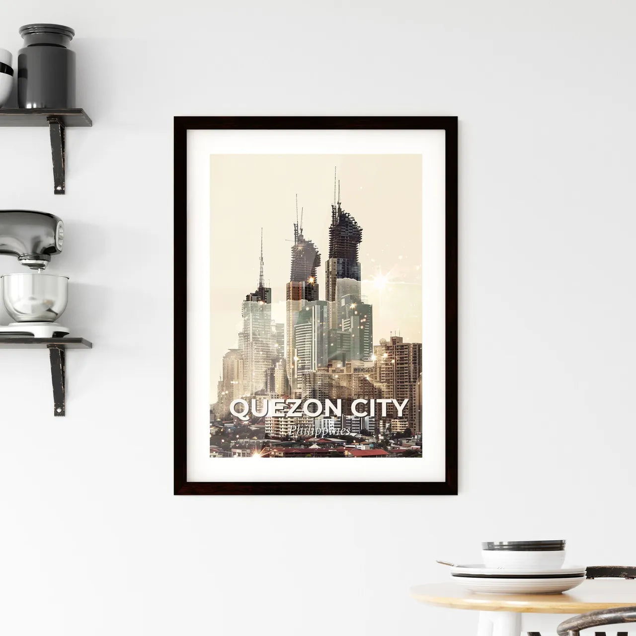 Quezon City Skyline Double Exposure Poster Art Framed Print