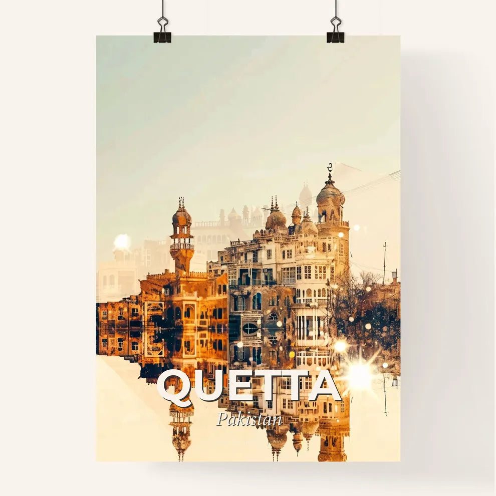 Quetta City Skyline Double Exposure Composite Artwork Poster