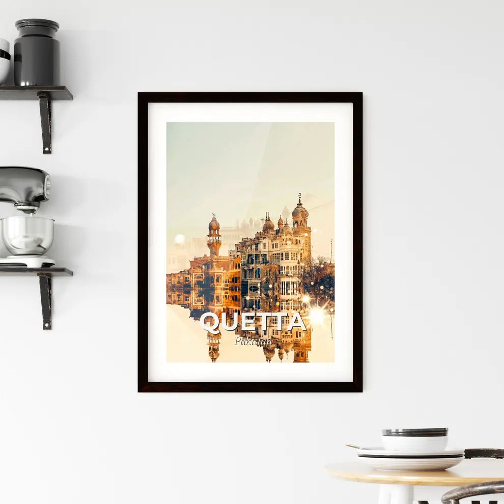 Quetta City Skyline Double Exposure Composite Artwork Framed Print