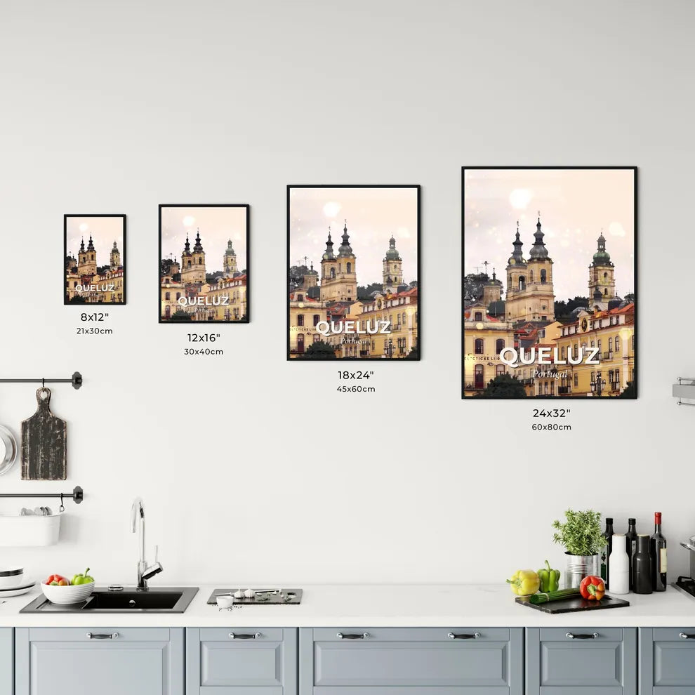 Queluz Cityscape Art: Beige Harmony with Sparkles Office Art