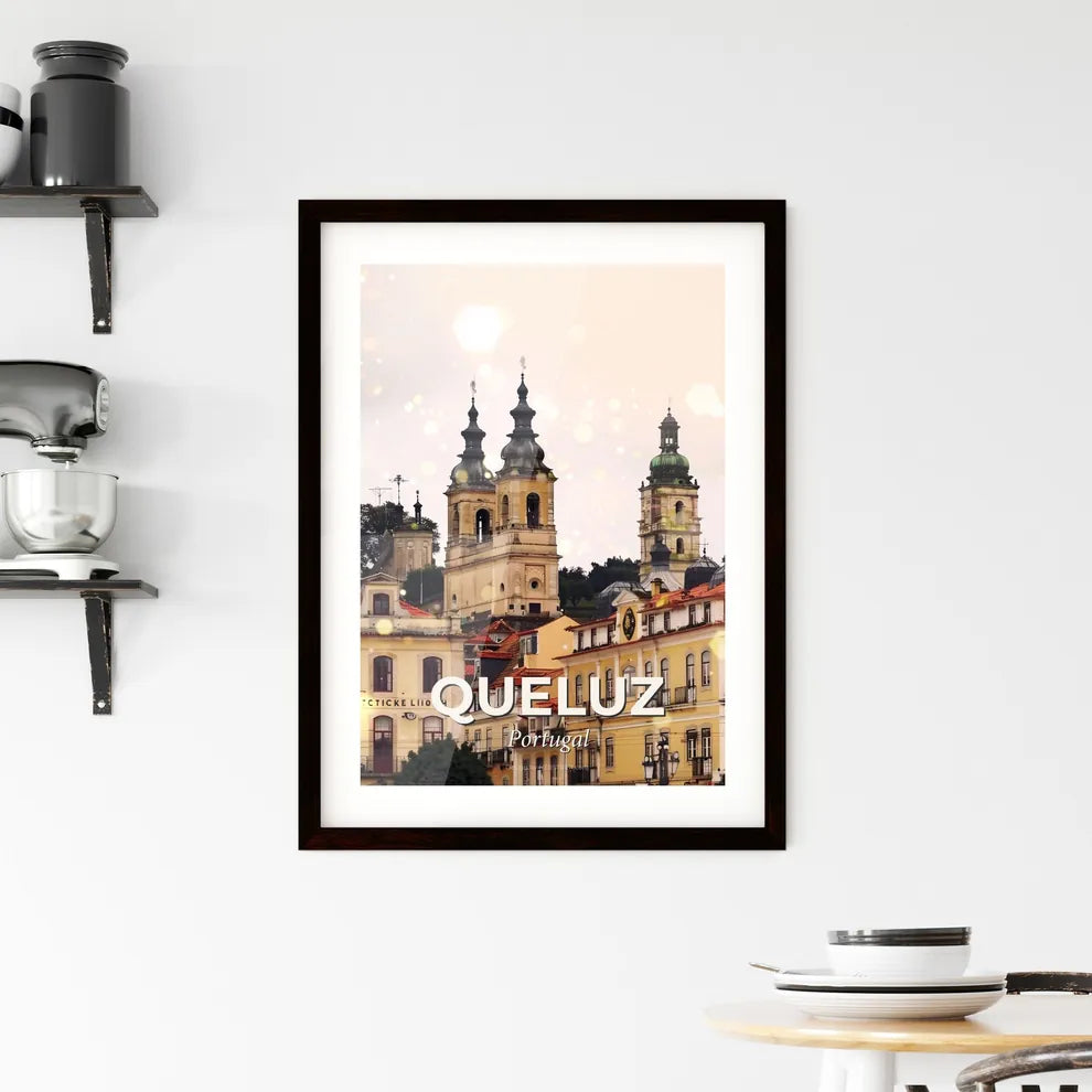 Queluz Cityscape Art: Beige Harmony with Sparkles Framed Print
