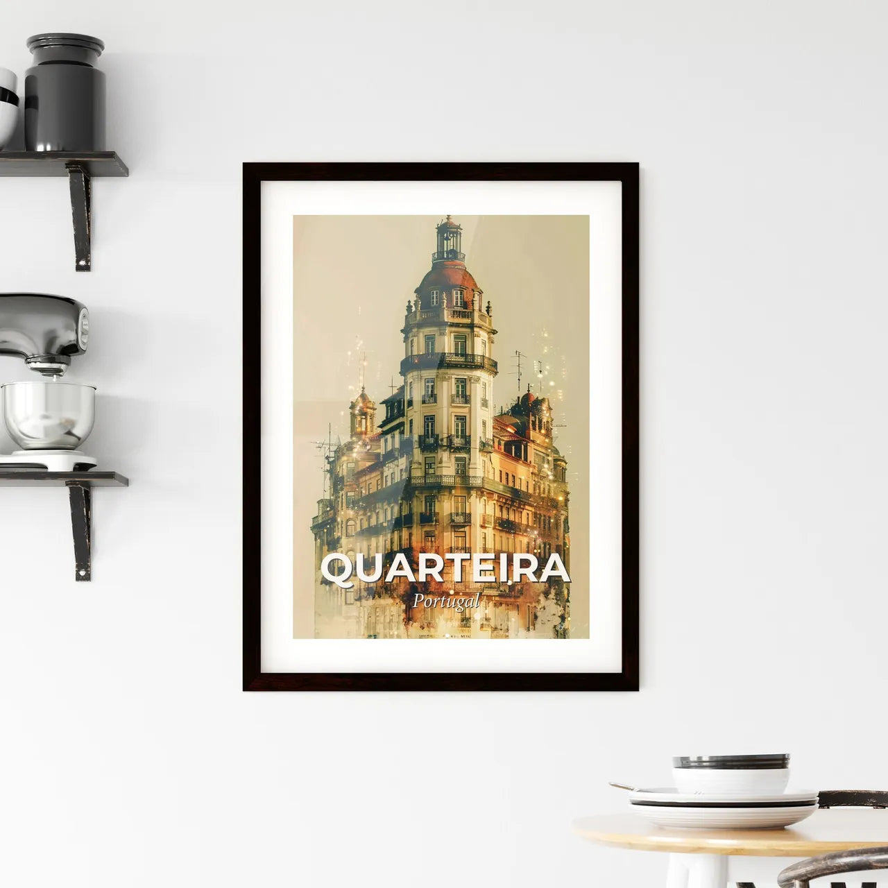 Quarteira Skyline Double Exposure Art Poster Framed Print