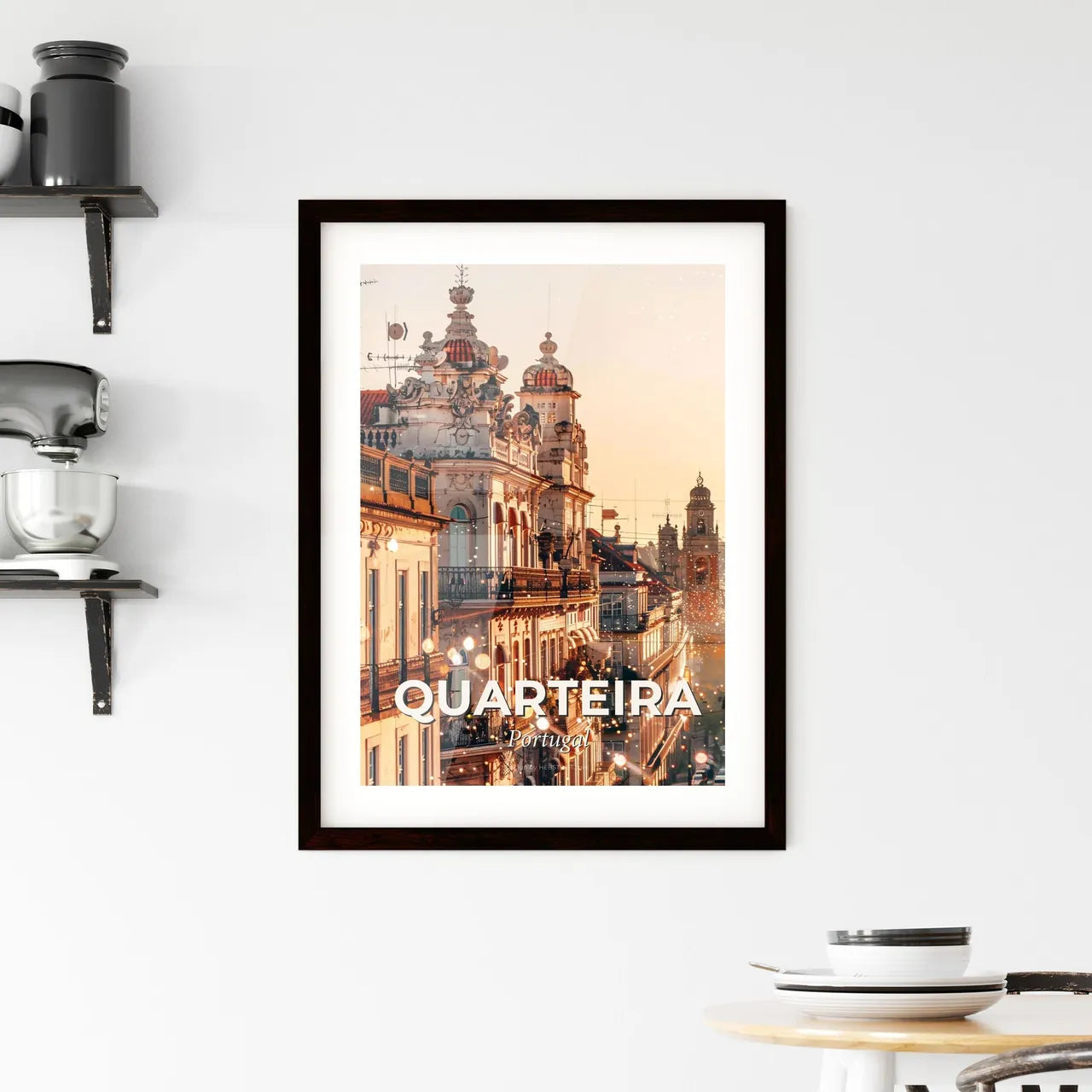 Quarteira Skyline Double Exposure Poster Art Framed Print