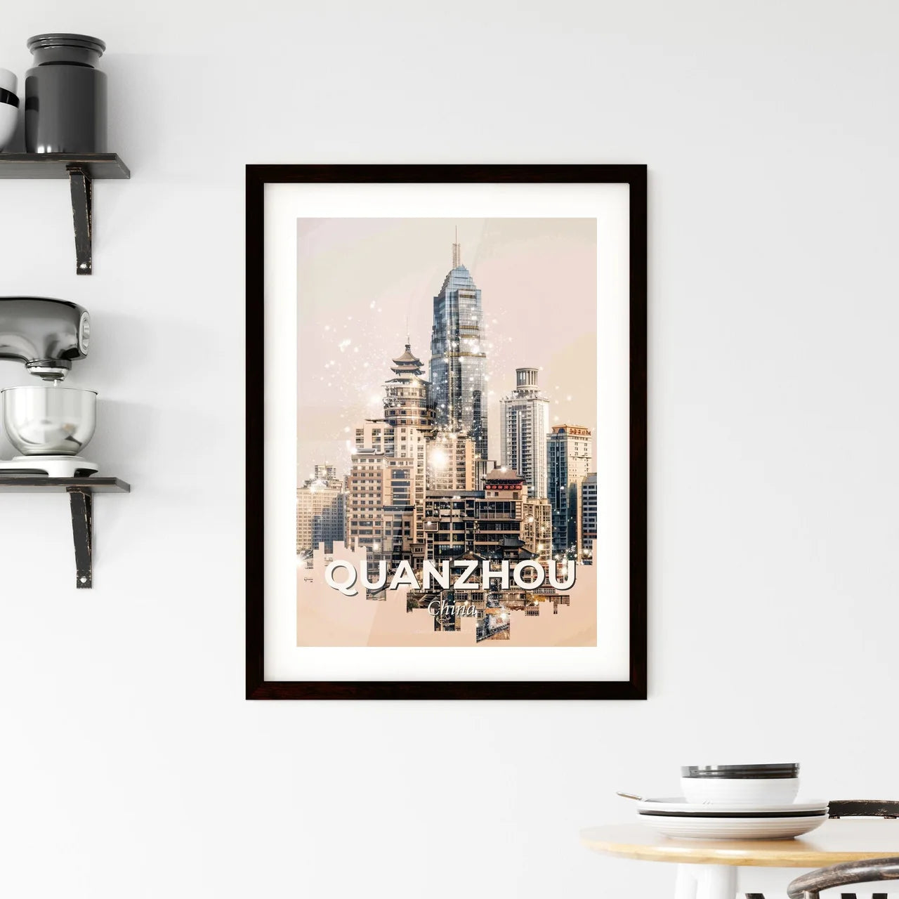 Quanzhou Cityscape Silhouette Poster Art Framed Print