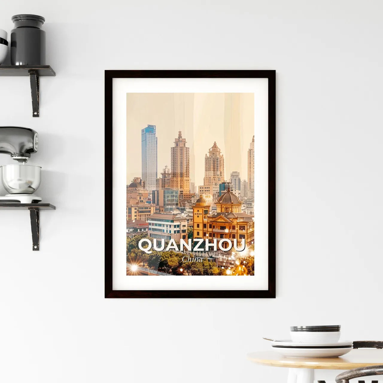 Quanzhou: Double Exposure Skyline Cityscape Artwork Framed Print