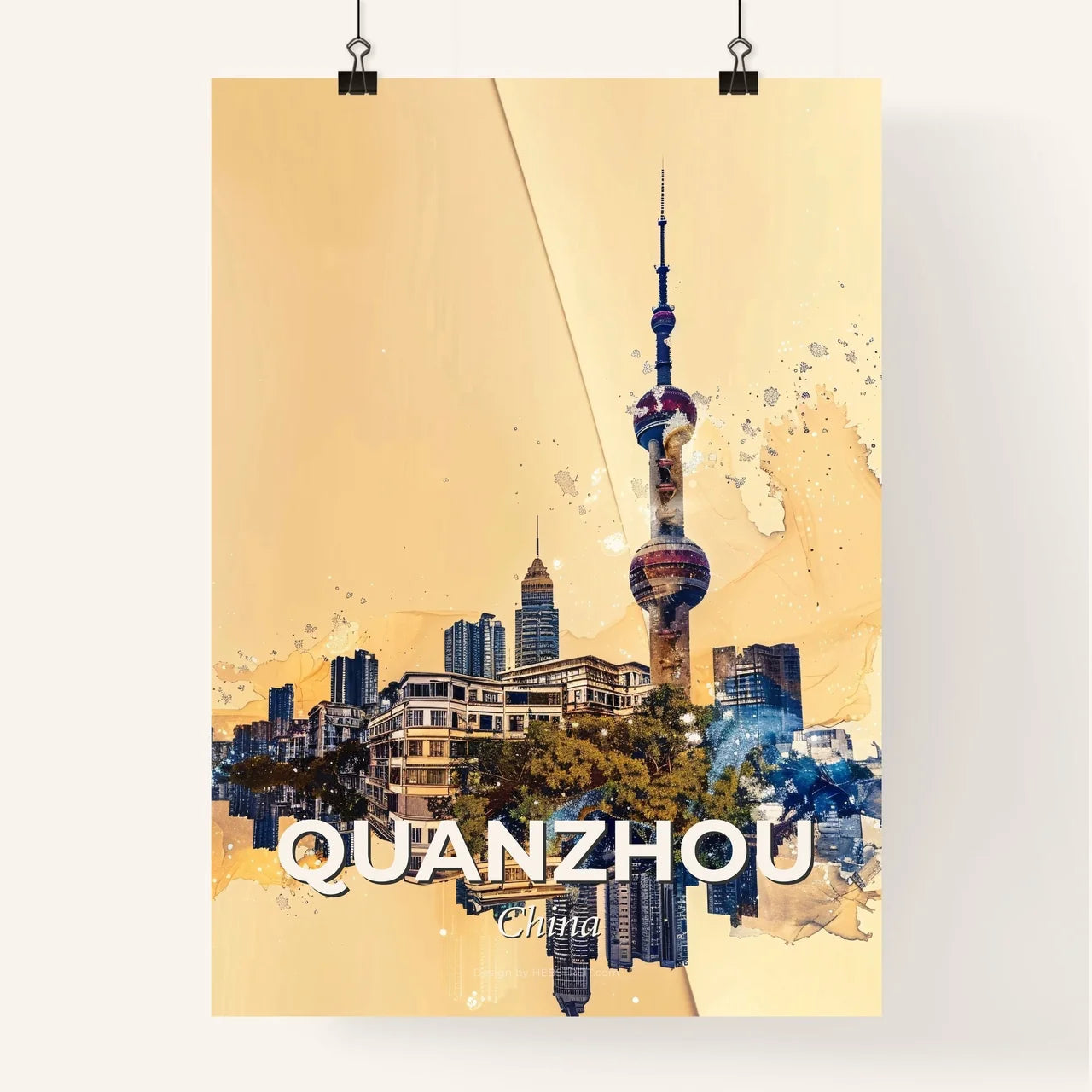 Quanzhou City Skyline Double Exposure Art Poster
